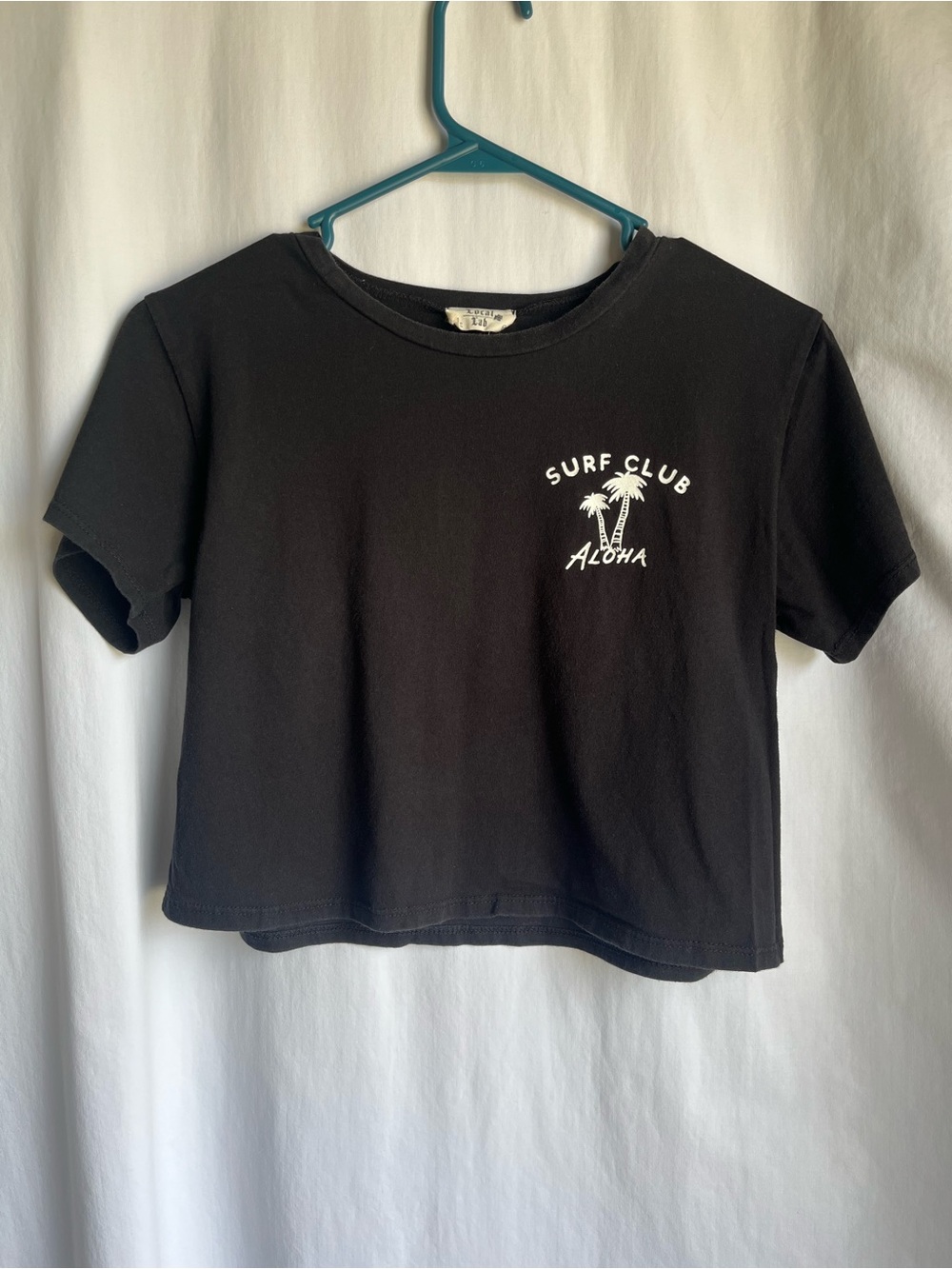 Local lab Surf Club Aloha Black Crop Tee - Women's Casual Graphic Top